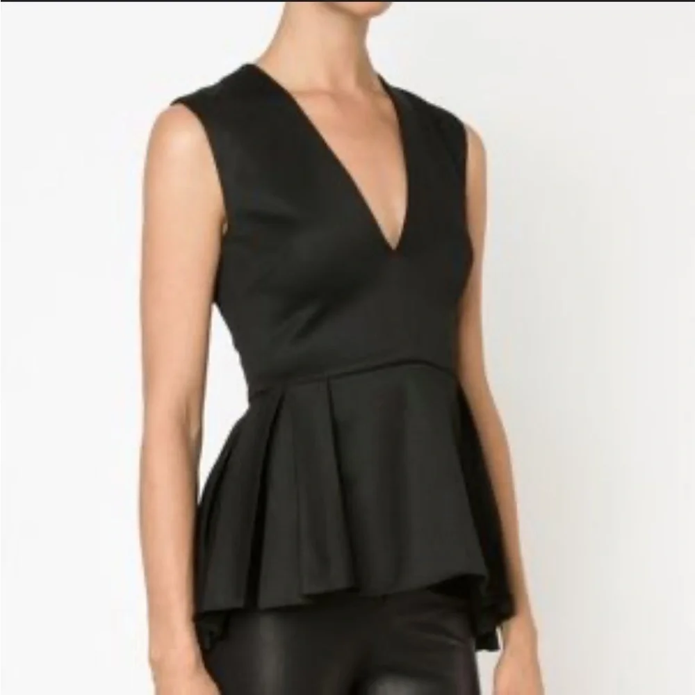 Cushnie Et Ochs V Neck Pleated Silk Wool Black Sleeveless High Low Peplum Top 4 - Picture 3 of 12